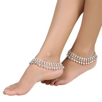 Gold plated two rowed Beads studded Ethnic Anklets for Girls and Women 1