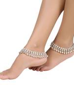 Gold plated two rowed Beads studded Ethnic Anklets for Girls and Women