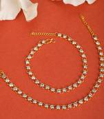 Contemporary Design Gold Plated American Diamond Studded Chain Style Toe Anklet for Women and Girls