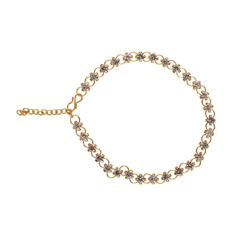 Contemporary Design Gold Plated American Diamond Studded Chain Style Toe Anklet for Women and Girls