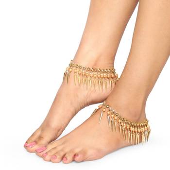 Statement Design Gold Plated Pearl Studded with Triangle Fringes hanging Toe Anklet for Girls and Women 1