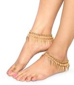 Statement Design Gold Plated Pearl Studded with Triangle Fringes hanging Toe Anklet for Girls and Women