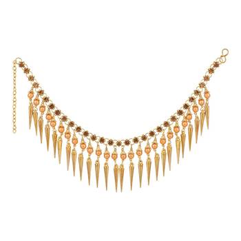 Statement Design Gold Plated Pearl Studded with Triangle Fringes hanging Toe Anklet for Girls and Women 2