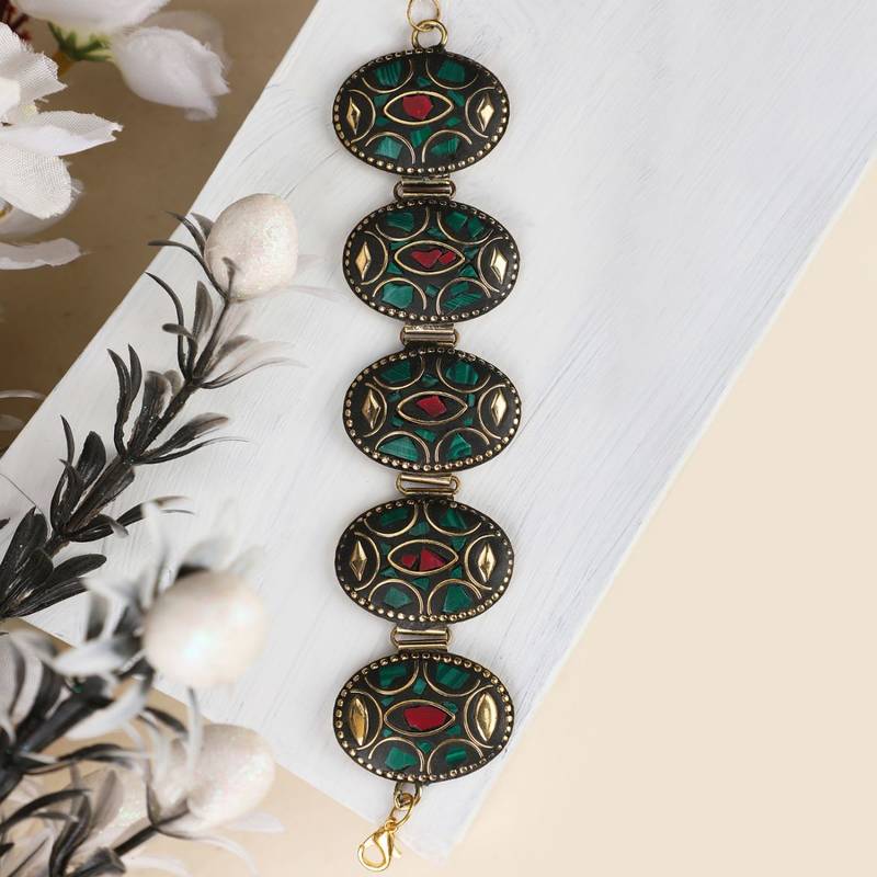 Statement Gold plated Multicolor Chips Studded Lobster Lock Bracelet for Girls and Women