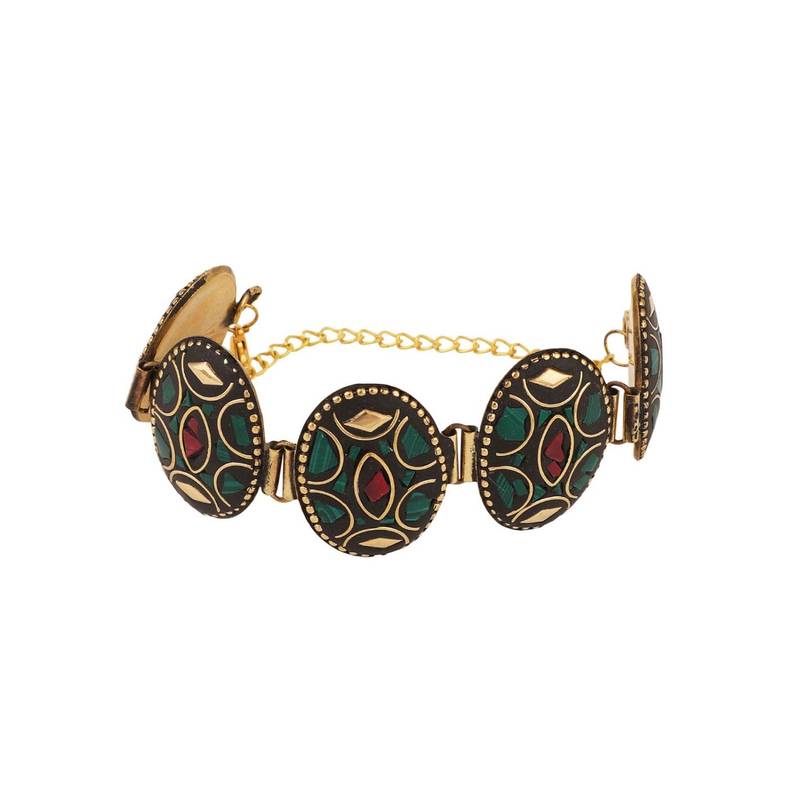 Statement Gold plated Multicolor Chips Studded Lobster Lock Bracelet for Girls and Women