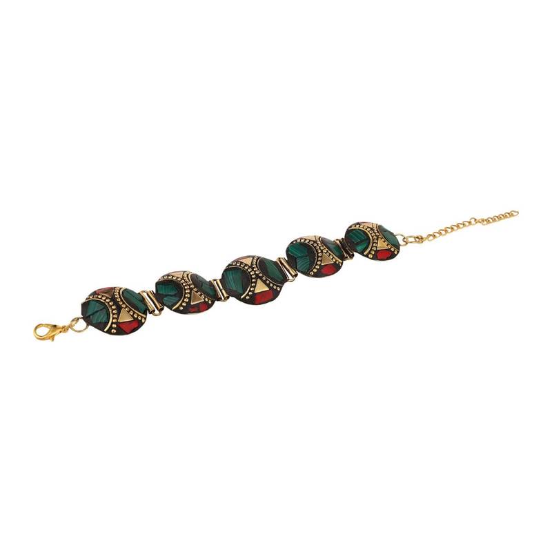 Statement Gold plated Round Shaped Multicolor Chips Studded Lobster Lock Bracelet for Girls and Women