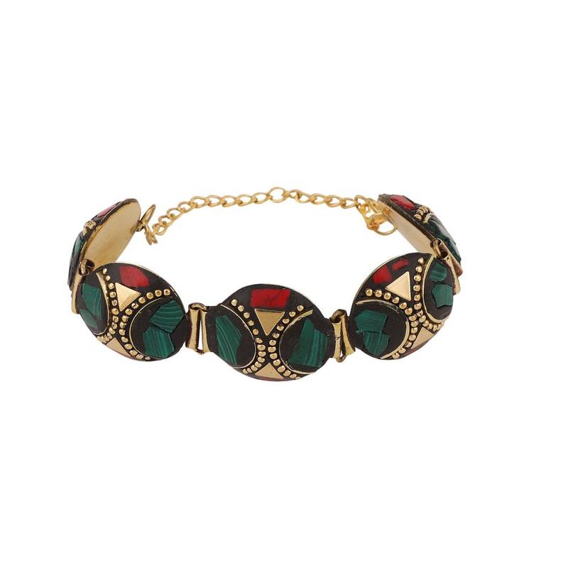 Statement Gold plated Round Shaped Multicolor Chips Studded Lobster Lock Bracelet for Girls and Women