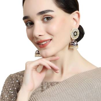 Enameled Black color Pearl studded Jhumka Earring 1