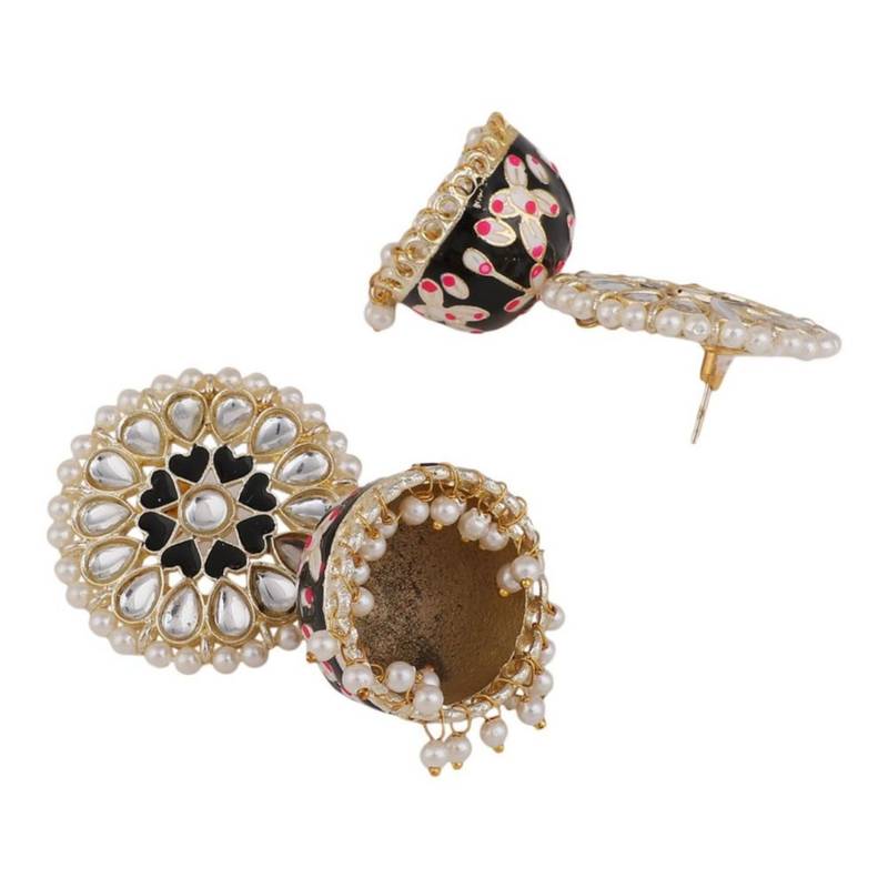 Enameled Black color Pearl studded Jhumka Earring