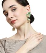 Enameled Green color Structured Stone Jhumka Earring