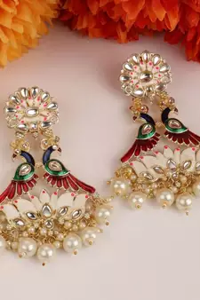 Statement Peacock Kundan and Pearl Studded Earring