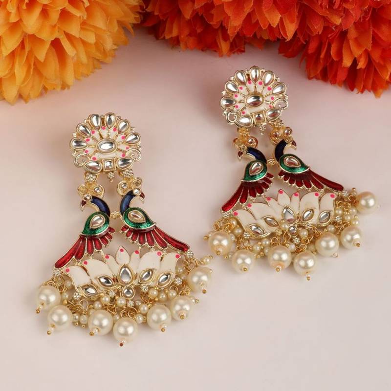 Statement Peacock Kundan and Pearl Studded Earring