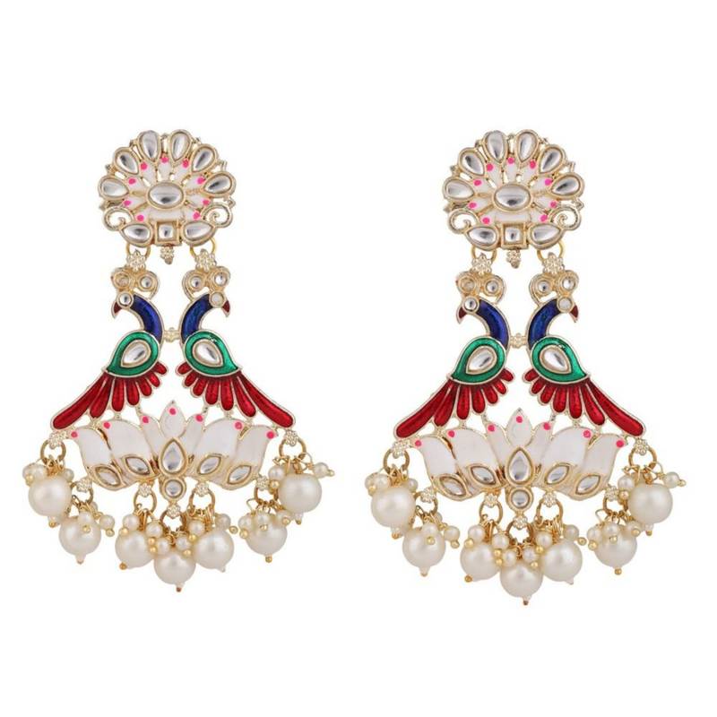 Statement Peacock Kundan and Pearl Studded Earring