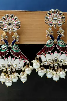 Statement Peacock Kundan and Pearl Studded Earring