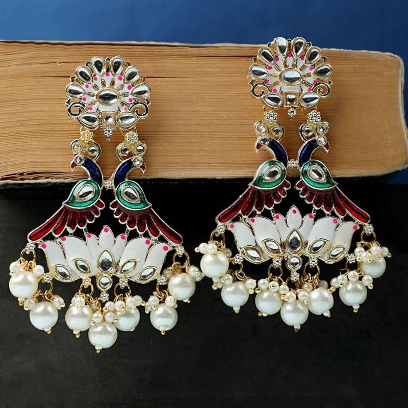 Statement Peacock Kundan and Pearl Studded Earring