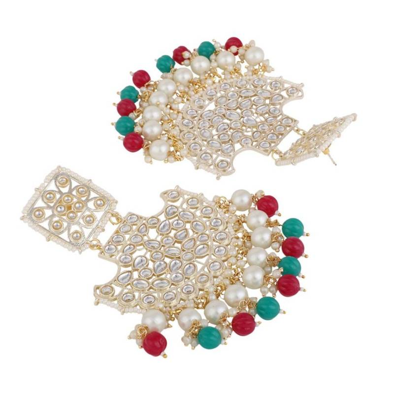 Ethnic Kundan and Pearl Multicolor Chandbali Earring