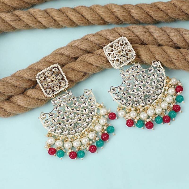 Ethnic Kundan and Pearl Multicolor Chandbali Earring