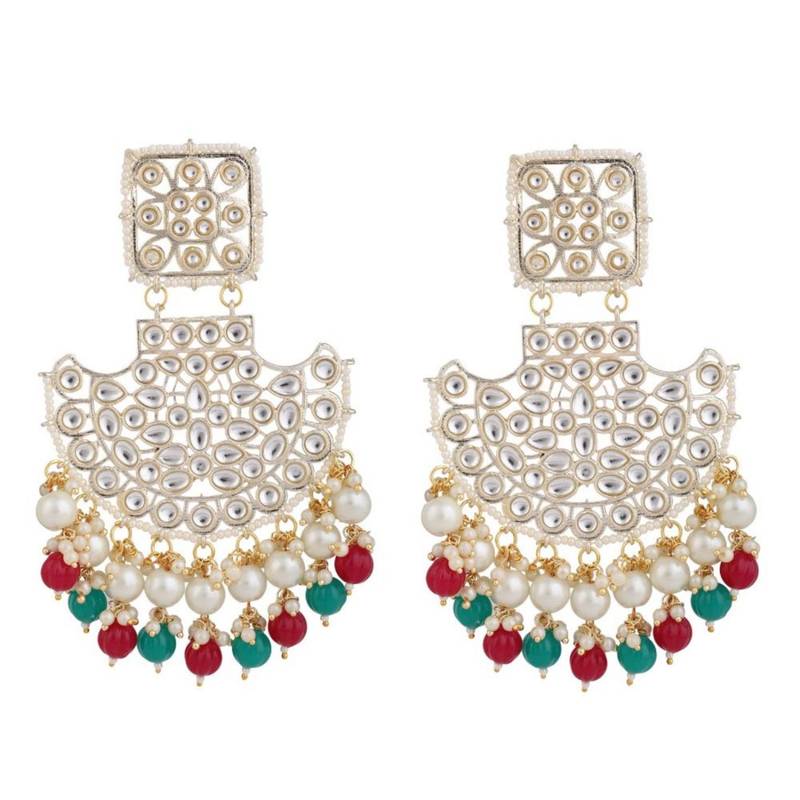 Ethnic Kundan and Pearl Multicolor Chandbali Earring