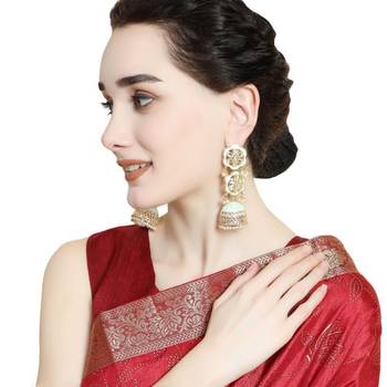 Statement Dangle Drop Kundan Studded Jhumka Earring 1