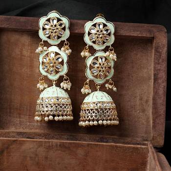 Statement Dangle Drop Kundan Studded Jhumka Earring 3