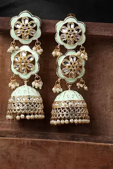 Statement Dangle Drop Kundan Studded Jhumka Earring