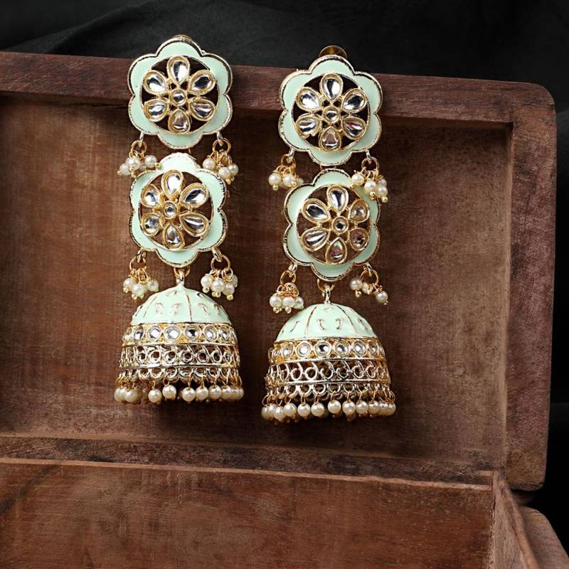 Statement Dangle Drop Kundan Studded Jhumka Earring