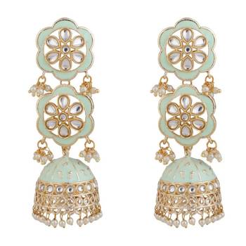 Statement Dangle Drop Kundan Studded Jhumka Earring 4