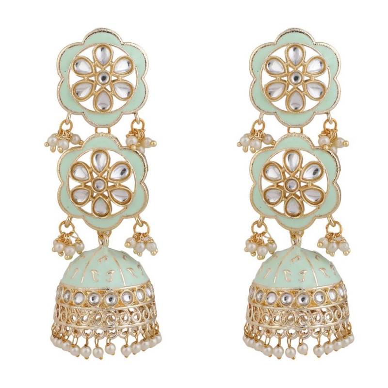 Statement Dangle Drop Kundan Studded Jhumka Earring