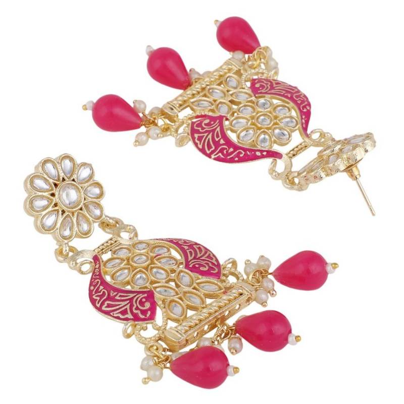 Traditional Red color Enameled Kundan and Pearl Studded Earring