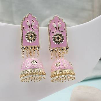 Ethnic Maroon color Enameled Stone Studded Chandbali Jhumka Earring 1