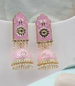Ethnic Maroon color Enameled Stone Studded Chandbali Jhumka Earring