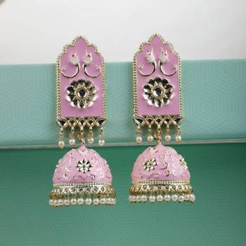Ethnic Maroon color Enameled Stone Studded Chandbali Jhumka Earring 2