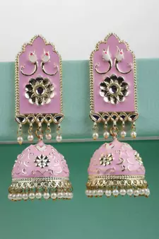 Ethnic Maroon color Enameled Stone Studded Chandbali Jhumka Earring
