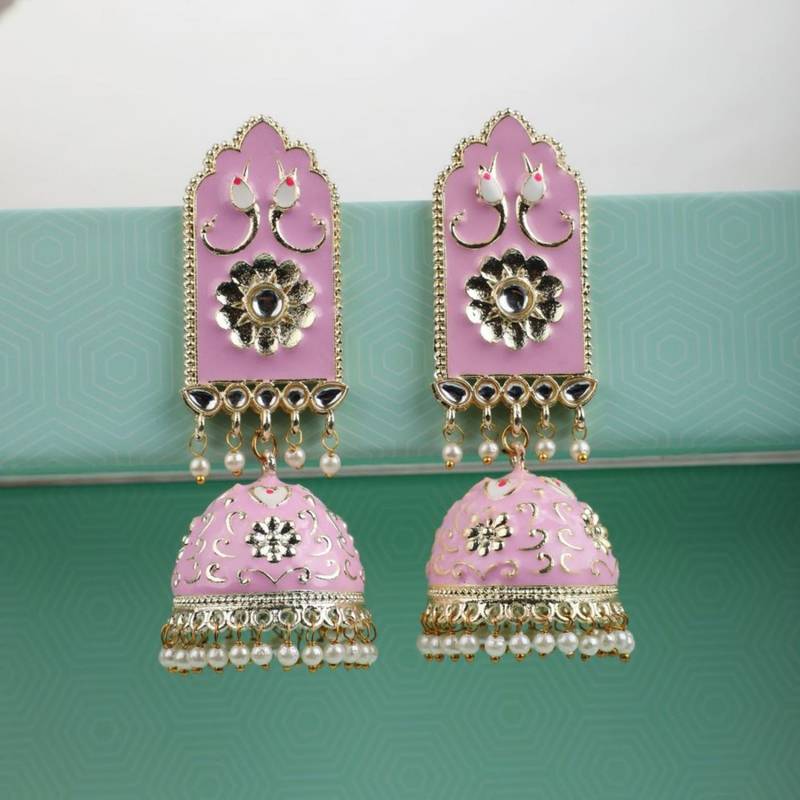 Ethnic Maroon color Enameled Stone Studded Chandbali Jhumka Earring