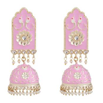 Ethnic Maroon color Enameled Stone Studded Chandbali Jhumka Earring 3