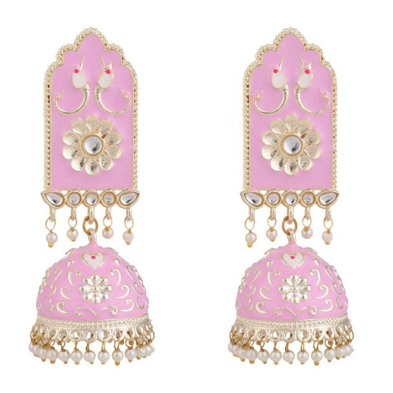 Ethnic Maroon color Enameled Stone Studded Chandbali Jhumka Earring