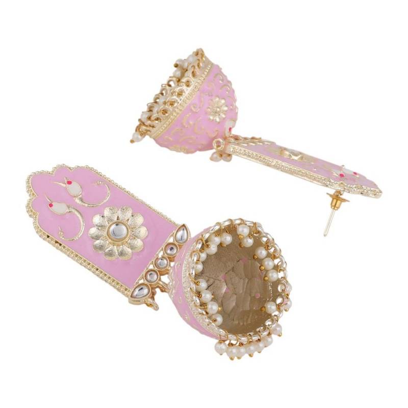 Ethnic Maroon color Enameled Stone Studded Chandbali Jhumka Earring