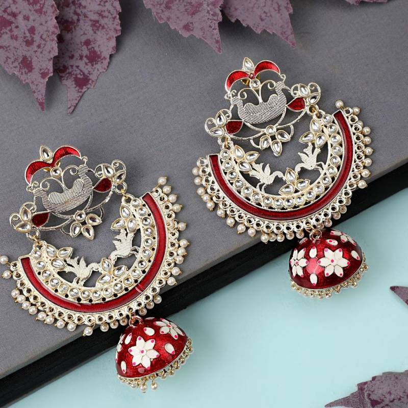 Mettalic Gold Peacock shaped Statement Jhumka Earring