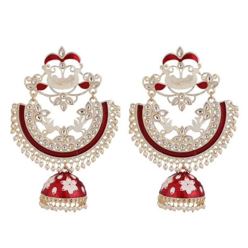 Mettalic Gold Peacock shaped Statement Jhumka Earring