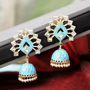 Ethnic Lotus Enameled Statement Chandbali Dangle Drop Earring 1