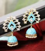 Ethnic Lotus Enameled Statement Chandbali Dangle Drop Earring