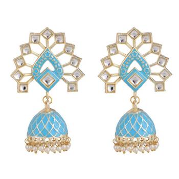 Ethnic Lotus Enameled Statement Chandbali Dangle Drop Earring 2