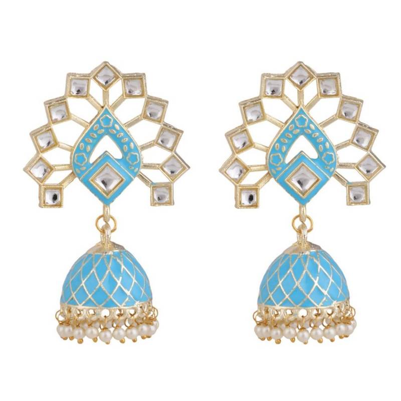 Ethnic Lotus Enameled Statement Chandbali Dangle Drop Earring