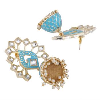 Ethnic Lotus Enameled Statement Chandbali Dangle Drop Earring 3