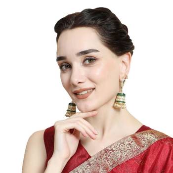 Ethnic Kundan and Pearl Studded Enameled Stud Earrings 1