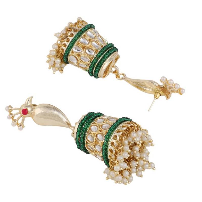 Ethnic Kundan and Pearl Studded Enameled Stud Earrings