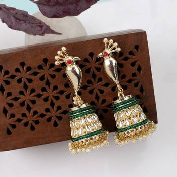 Ethnic Kundan and Pearl Studded Enameled Stud Earrings 3