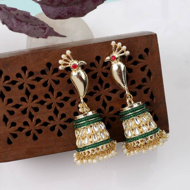 Ethnic Kundan and Pearl Studded Enameled Stud Earrings