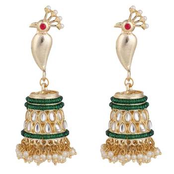 Ethnic Kundan and Pearl Studded Enameled Stud Earrings 4