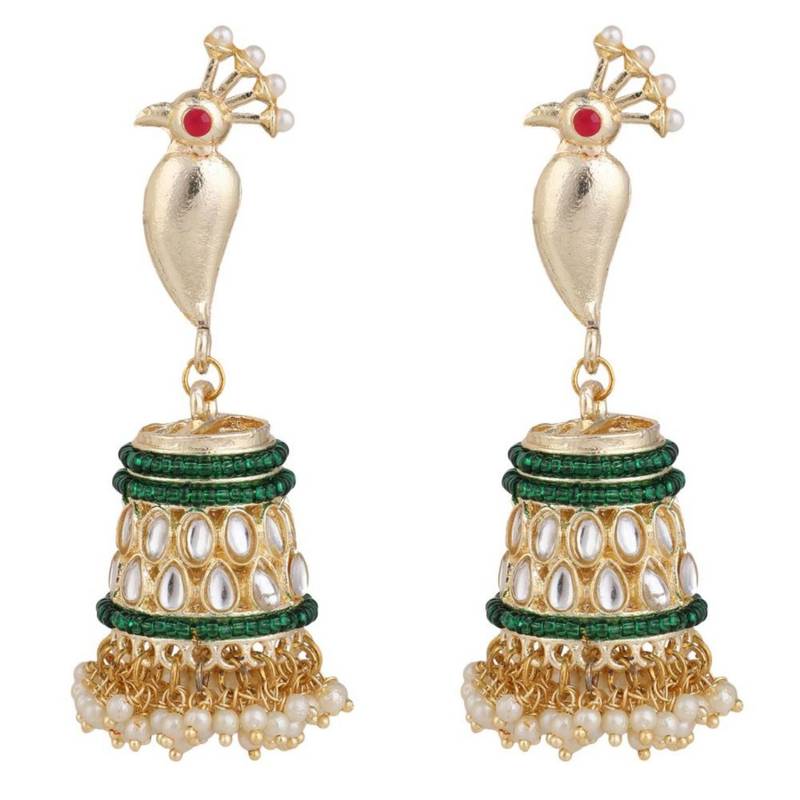 Ethnic Kundan and Pearl Studded Enameled Stud Earrings